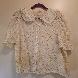 Ana A New Approach Yellow Floral Button Down Blouse L